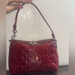 Coach Patent Leather Signature Turnlock Bag Wristlet in Red